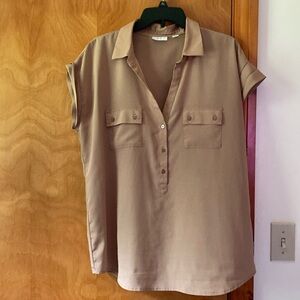 New York & Company tan top, dress shirt, cap sleeves, XL